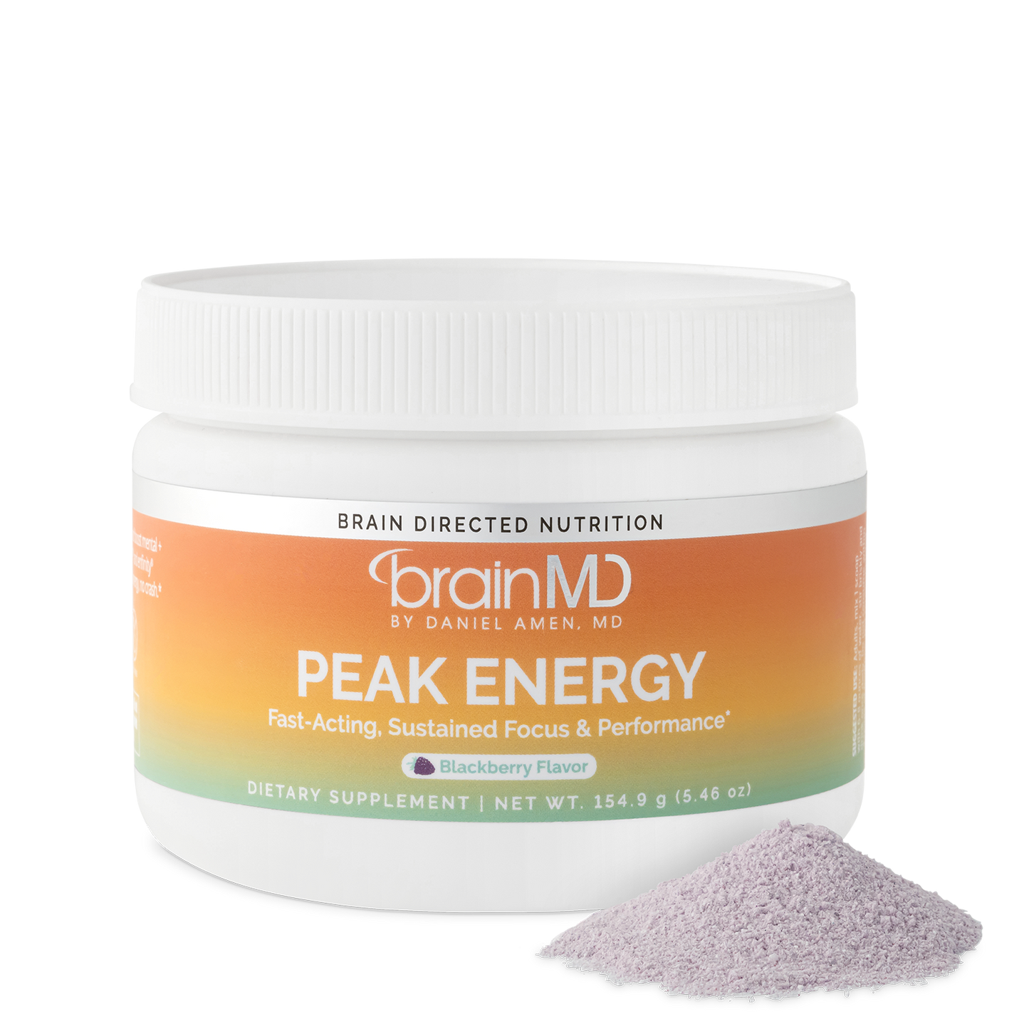 Supplement powder container with a mound of powder against a transparent background