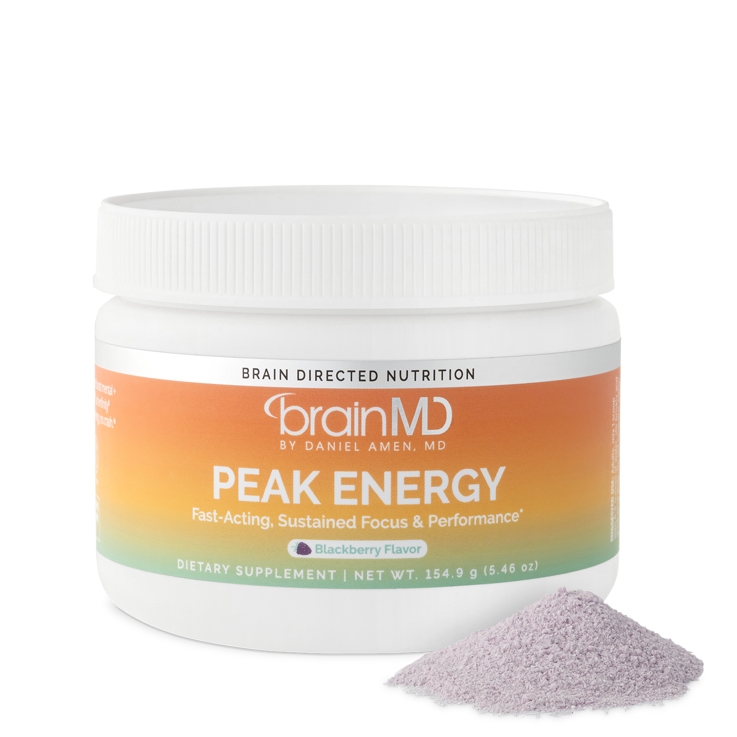 Supplement powder container with a mound of powder against a transparent background
